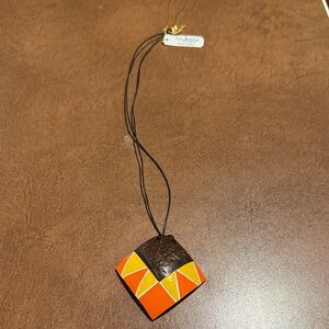 Orange and Brown Geometric Pendant Necklace
